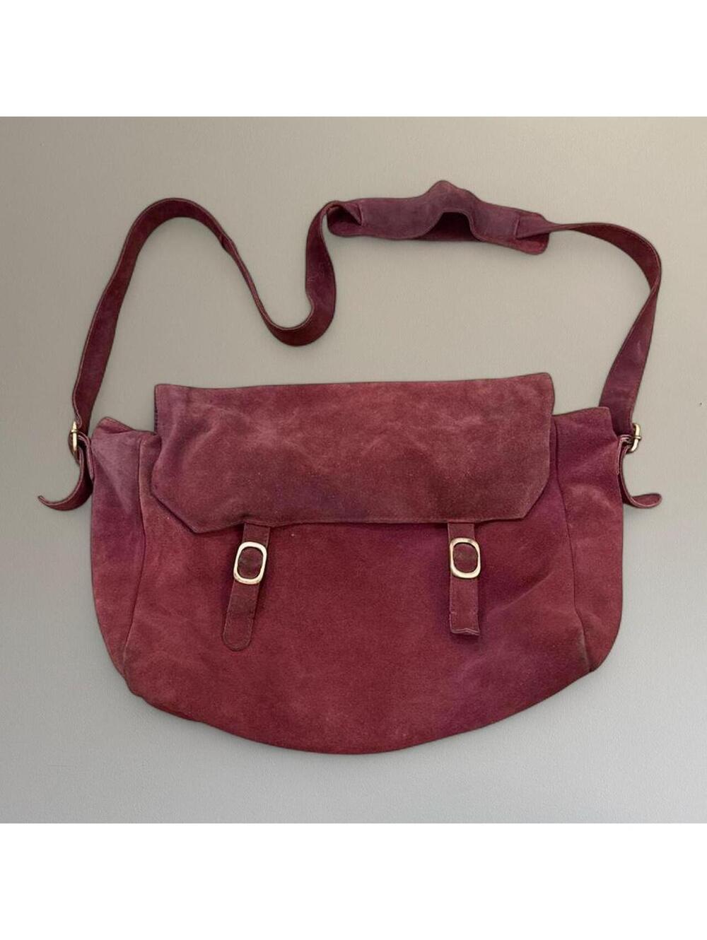 Genuine suede crossbody messenger bag.